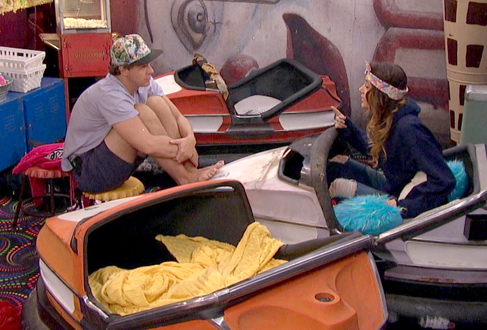Frank and Tiffany talk in the Have/Have Not room on Big Brother.