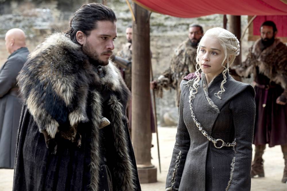 Kit Harington and Emilia Clarke on Game of Thrones.