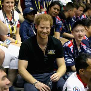 Prince Harry sits in the crowd watching sitting volleyball in Orlando, Florida
