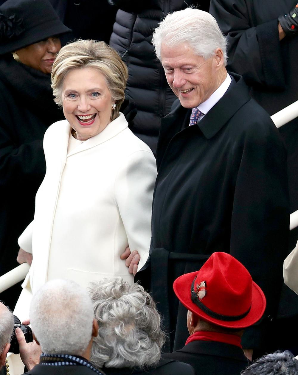 Hillary Clinton and Bill Clinton arrive on the West Front of the U.S. Capitol on January 20, 2017 in Washington, DC.