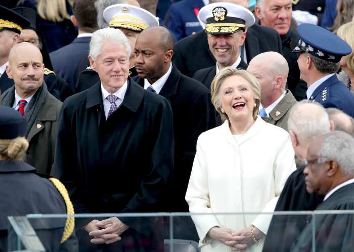 Former President Bill Clinton and former Democratic presidential nominee Hillary Clinton arrive on the West Front of the U.S. Capitol on January 20, 2017 in Washington, DC.