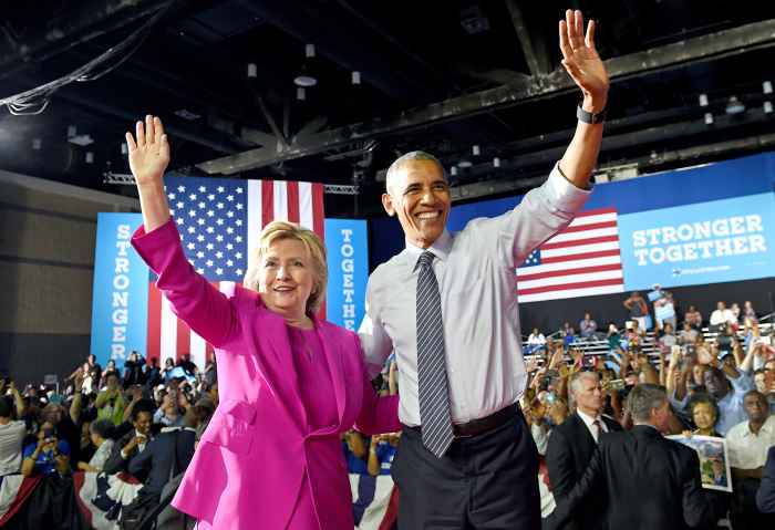 President Barack Obama and Democratic presidential candidate Hillary Clinton wave following a campaign event at the Charlotte Convention Center in Charlotte, N.C., Tuesday, July 5, 2016.