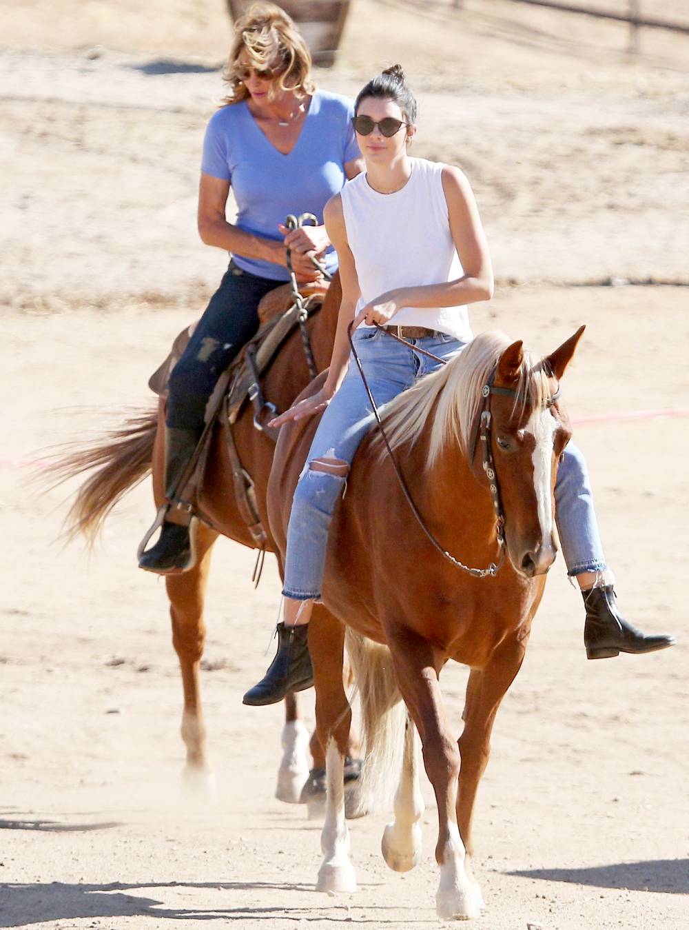 Caitlyn Jenner and Kendall Jenner meet up to ride horses during filming of "Keeping Up with the Kardashians," on October 21, 2016.