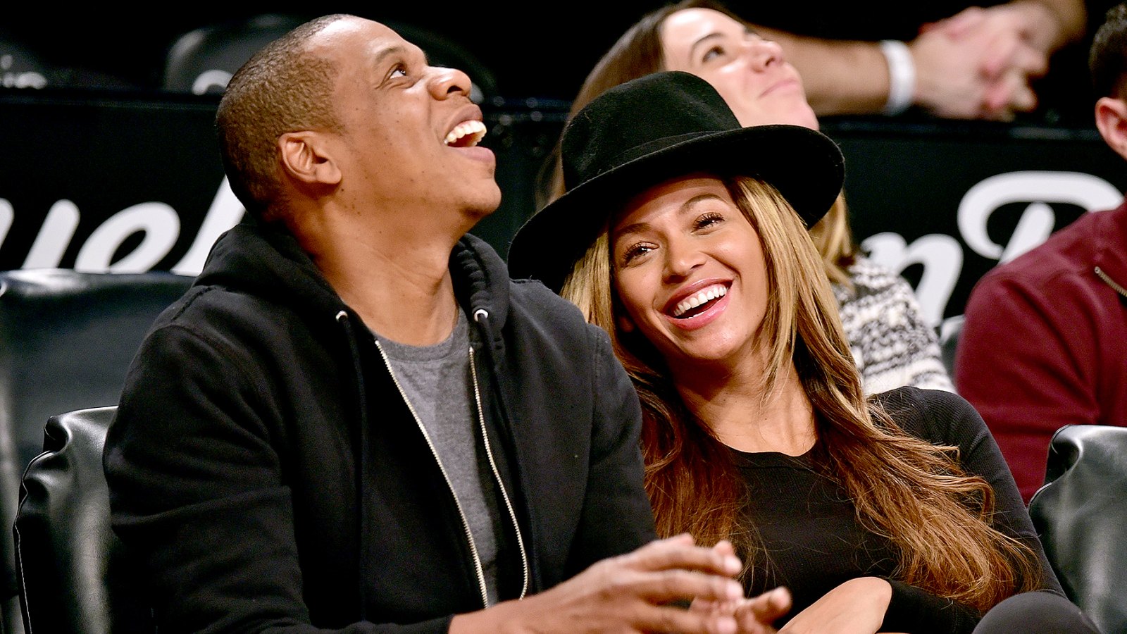 Jay-Z and Beyonce Knowles attend the Houston Rockets vs Brooklyn Nets game at Barclays Center on January 12, 2015 in New York City.