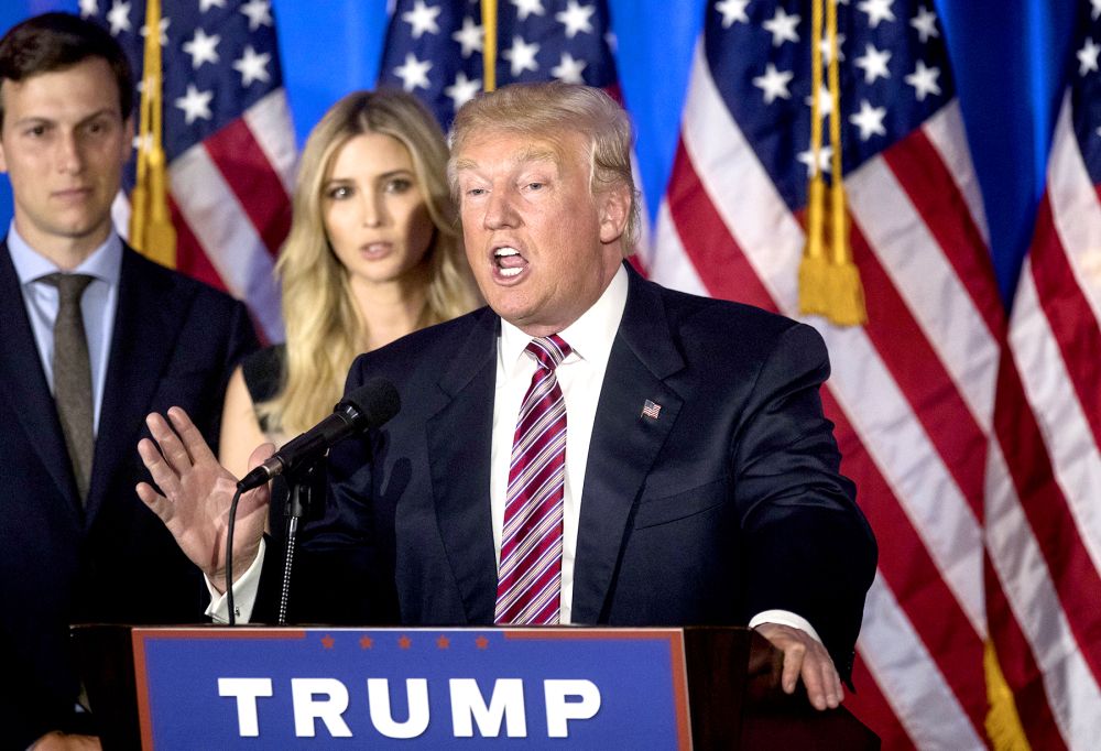 Donald Trump, presumptive Republican presidential nominee, speaks during a primary night event at the Trump National Golf Club Westchester in Briarcliff Manor, New York, U.S., on Tuesday, June 7, 2016.