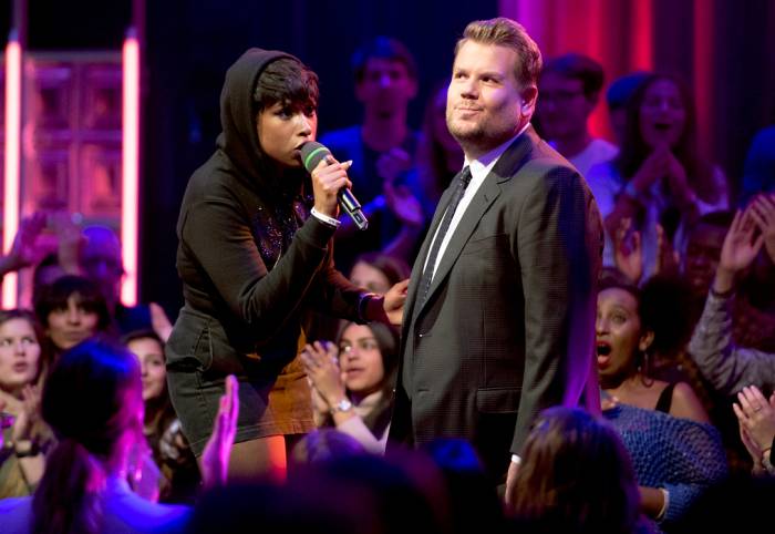 James Corden battles Jennifer Hudson in Drop the Mic on The Late Late Show with James Corden," airing Wednesday, June 7th 2017 from London.
