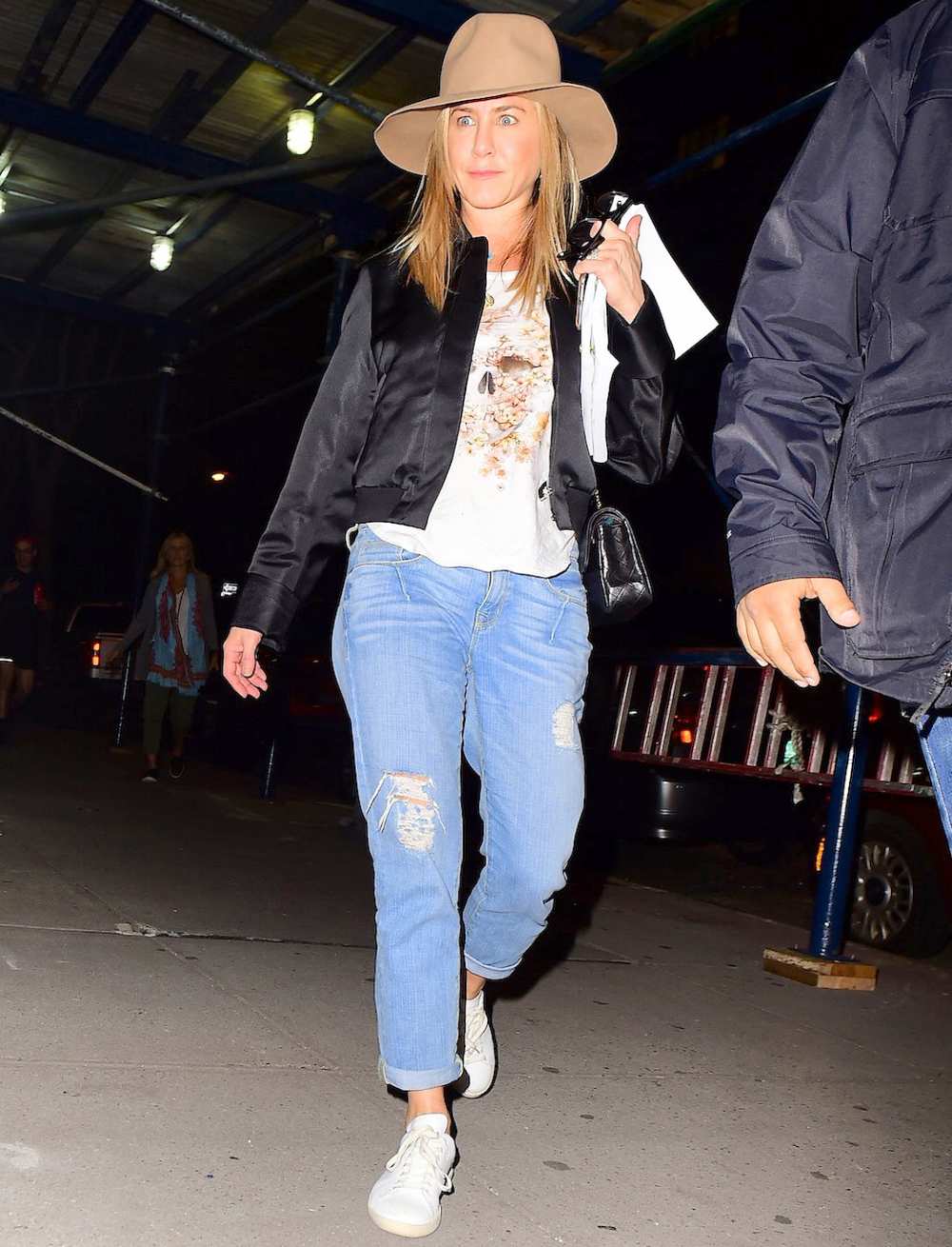 Jennifer Aniston was spotted arriving in NYC on Thursday night.