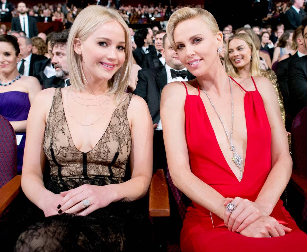 Jennifer Lawrence and Charlize Theron during the live ABC Telecast of The 88th Oscars.