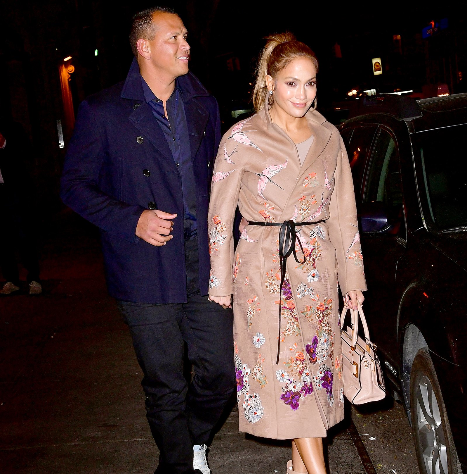 Alex Rodriguez and Jennifer Lopez leave Carbone on May 8, 2017 in New York City.