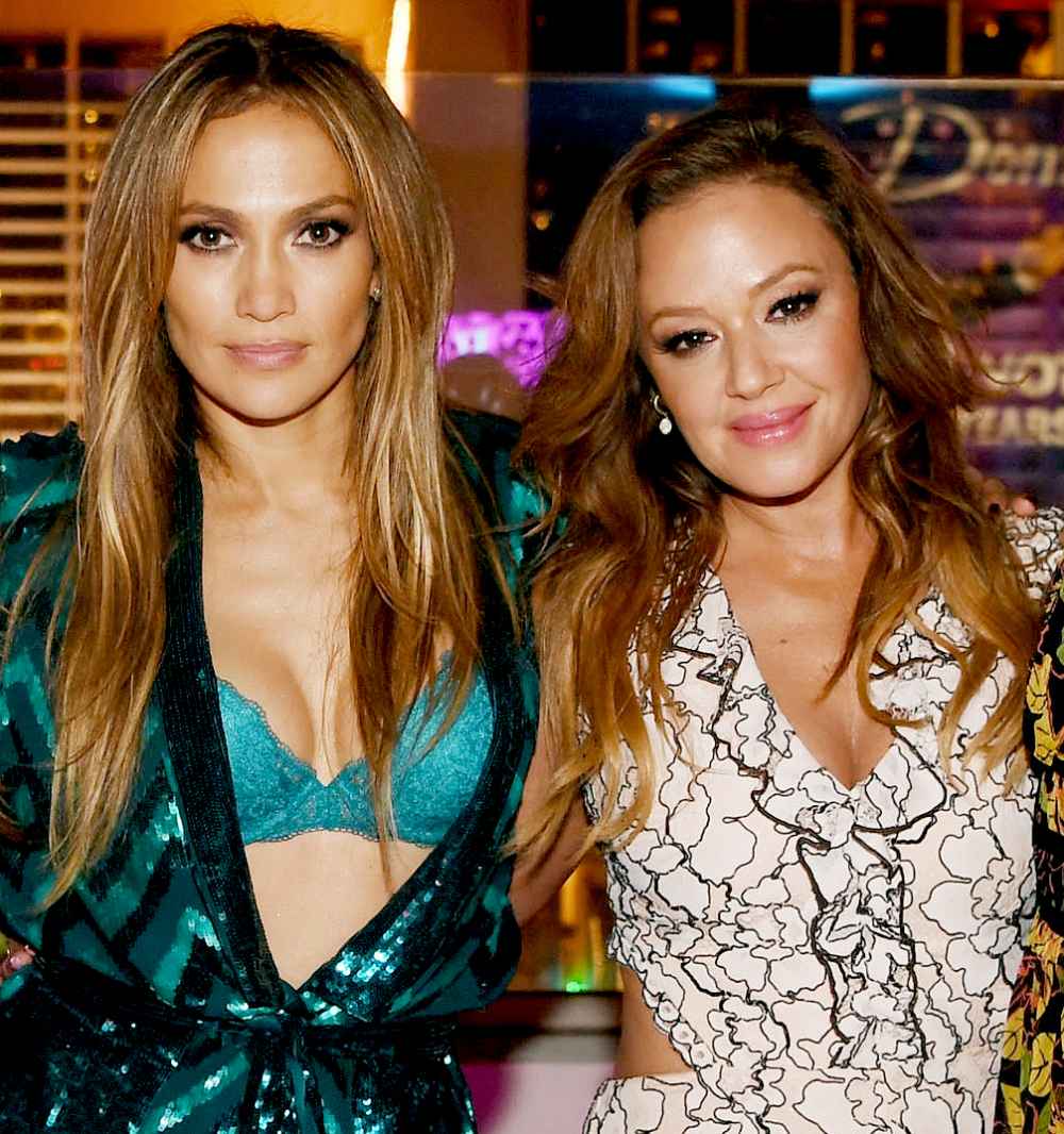 Jennifer Lopez and Leah Remini at Lopez's birthday party at Nobu Villa atop Nobu Hotel at Caesars Palace on July 24, 2016, in Las Vegas.