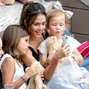 Jessica Alba with daughters Honor and Haven seen at USTA Billie Jean King National Tennis Center on September 10, 2016 in the Queens borough of New York City.