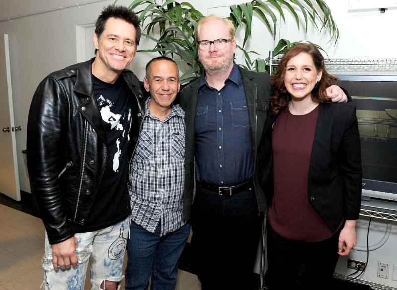 Jim Carrey with Gilbert Gottfried, Jim Gaffigan and Vanessa Bayer (from left) in NYC.