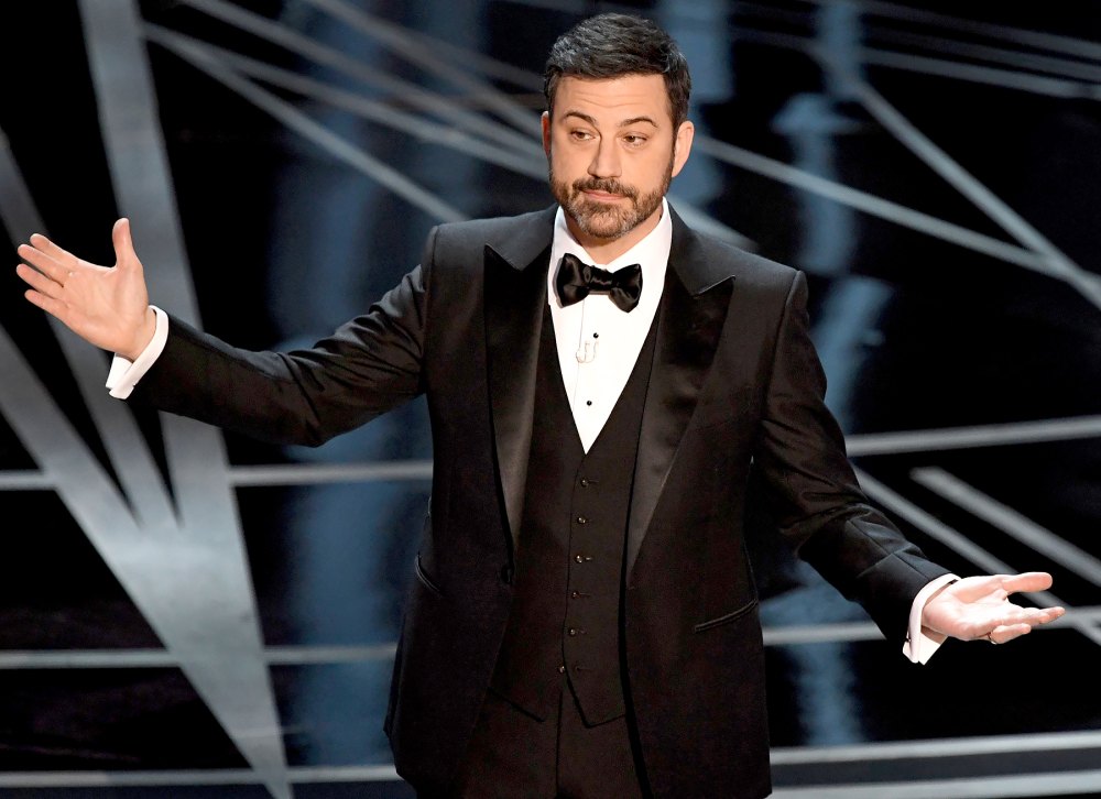 Host Jimmy Kimmel delivers a speech on stage at the 89th Oscars on February 26, 2017.