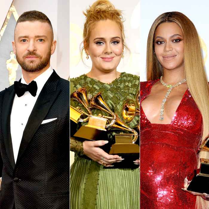 Justin Timberlake, Adele, and Beyonce