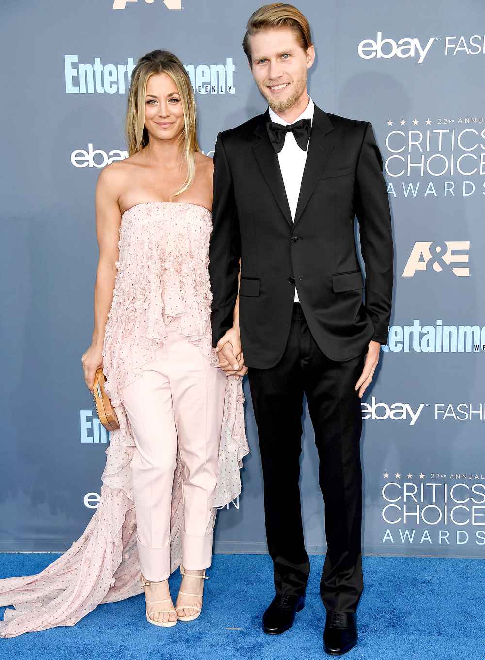 Kaley Cuoco and Karl Cook attend The 22nd Annual Critics' Choice Awards at Barker Hangar on December 11, 2016 in Santa Monica, California.
