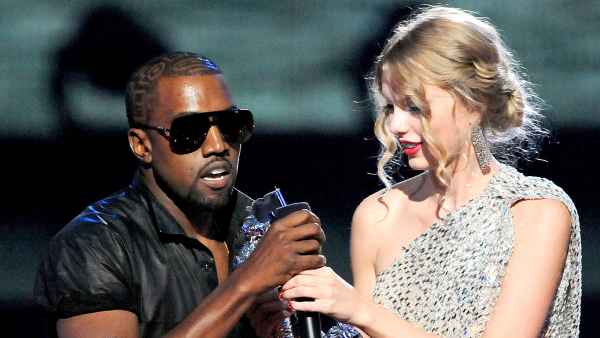 Kayne West jumps onstage as Taylor Swift accepts her award for the "Best Female Video" award during the 2009 MTV Video Music Awards.
