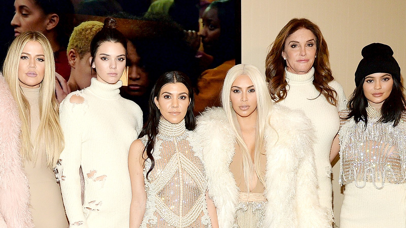 Khloe Kardashian, Kris Jenner, Kendall Jenner, Kourtney Kardashian, Kim Kardashian West, Caitlyn Jenner and Kylie Jenner attend Kanye West Yeezy Season 3 at Madison Square Garden on February 11, 2016 in New York City.