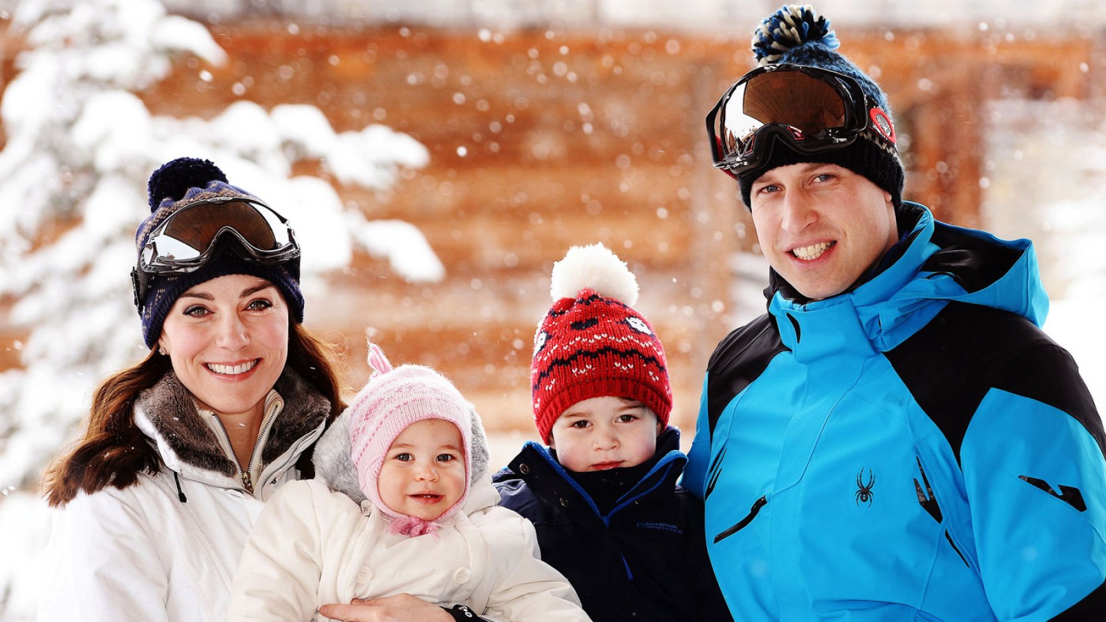 Catherine, Duchess of Cambridge and Prince William, Duke of Cambridge, with their children, Princess Charlotte and Prince George, enjoy a short private skiing break on March 3, 2016 in the French Alps