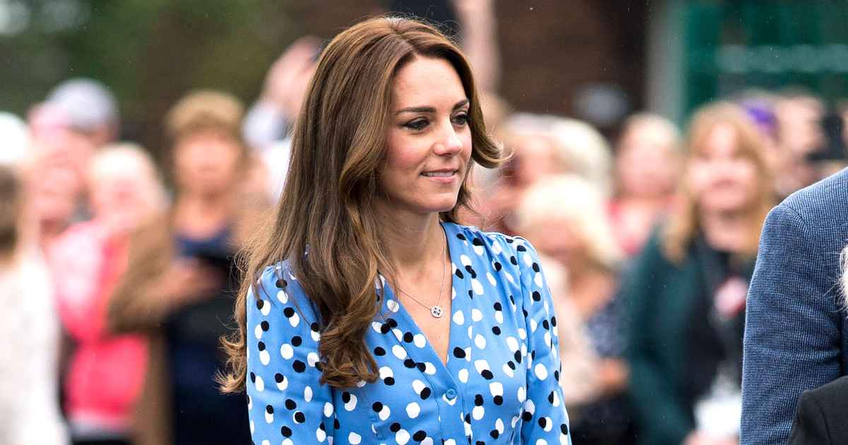 Kate Middleton Flashes Legs in Blue Printed Slit Dress | UsWeekly