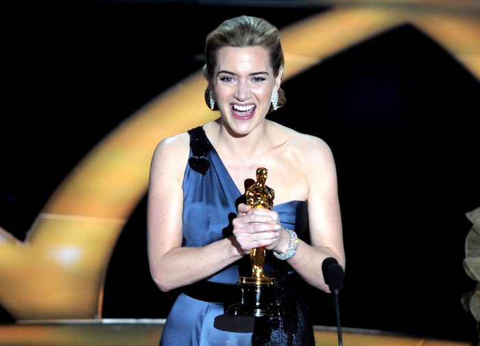 Winner of the Best Actress award Kate Winslet reacts at the 81st Academy Awards at the Kodak Theater in Hollywood, California on February 22, 2009. Winslet won the prize for her role in "The Reader".