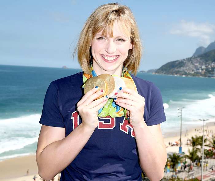 U.S. Olympian Katie Ledecky poses with her Olympic Medals on the Citi Terrace of the USA House at Colegio Sao Paulo on August 13, 2016 in Rio de Janeiro, Brazil.