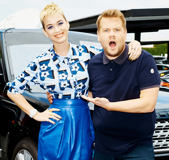 Katy Perry performs a Carpool Karaoke during 