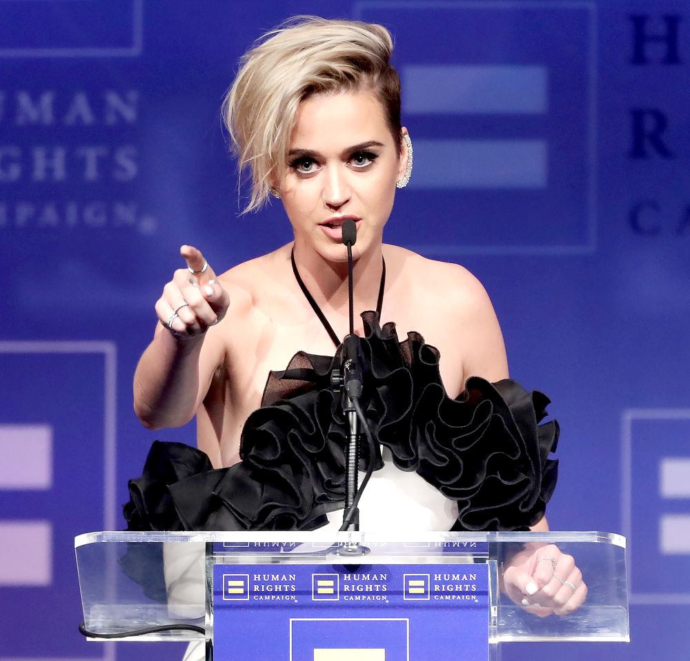 Katy Perry accepts the HRC National Equality Award onstage at The Human Rights Campaign 2017 Los Angeles Gala Dinner at JW Marriott Los Angeles at L.A. LIVE on March 18, 2017 in Los Angeles, California.