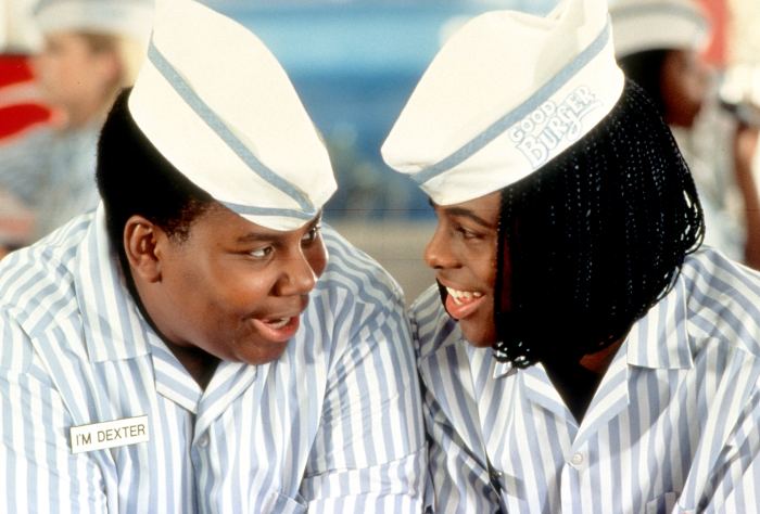 Kenan Thompson and Kel Mitchell smiling in a scene from the film 'Good Burger', 1997.