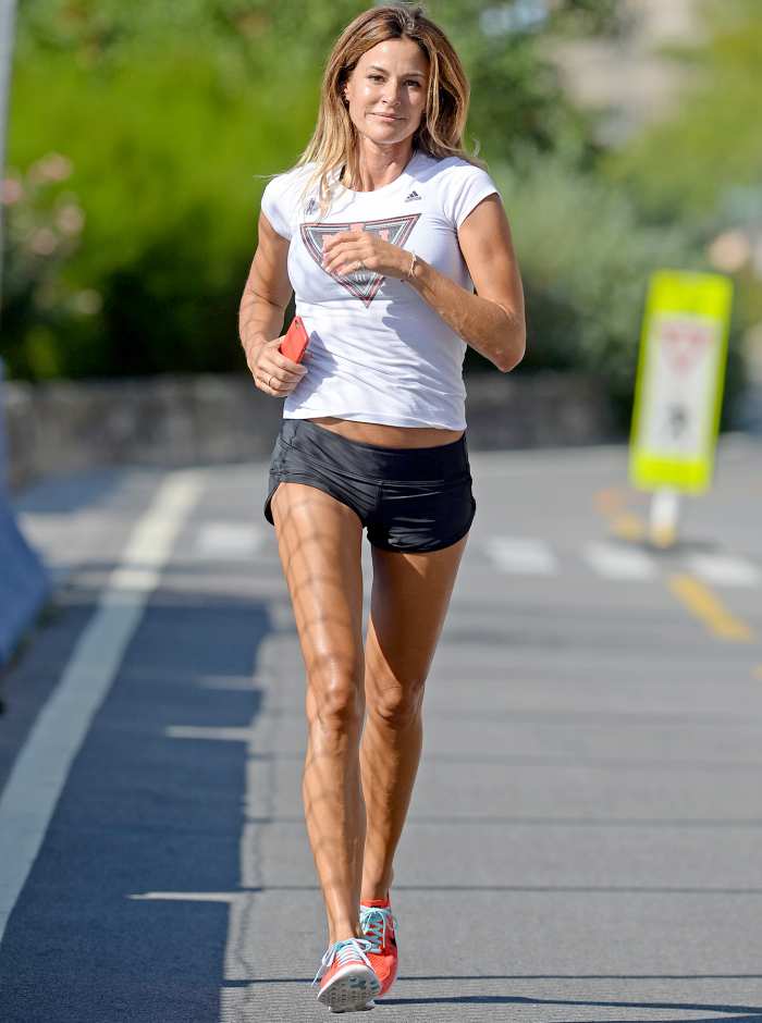 Kelly Bensimon is pictured jogging on the west side Hudson River in New York City in September 2016.