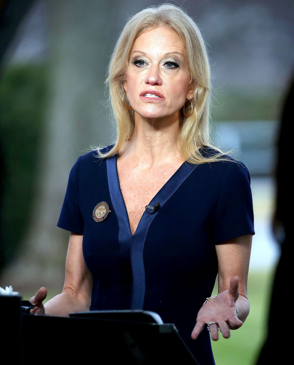 Counselor to President, Kellyanne Conway, appears on the Sunday morning show This Week with George Stephanopoulos, from the north lawn at the White House, January 22, 2017 in Washington, DC.