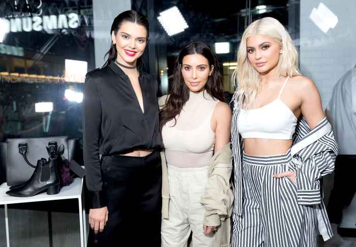 Kendall Jenner, Kim Kardashian, and Kylie Jenner at Kendall and Kylie Pop-Up Launch in New York in September 2016.