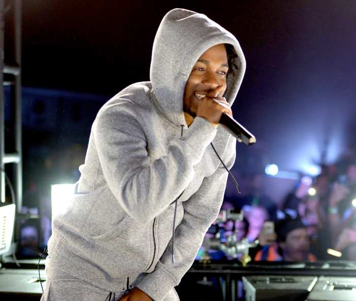 Kendrick Lamar performs at #GETPUMPED live event. Reebok And Kendrick Lamar Take Over The Streets Of Hollywood, Fusing Fitness And Music With A Ground-Breaking Event on March 24, 2015 in West Hollywood, California.
