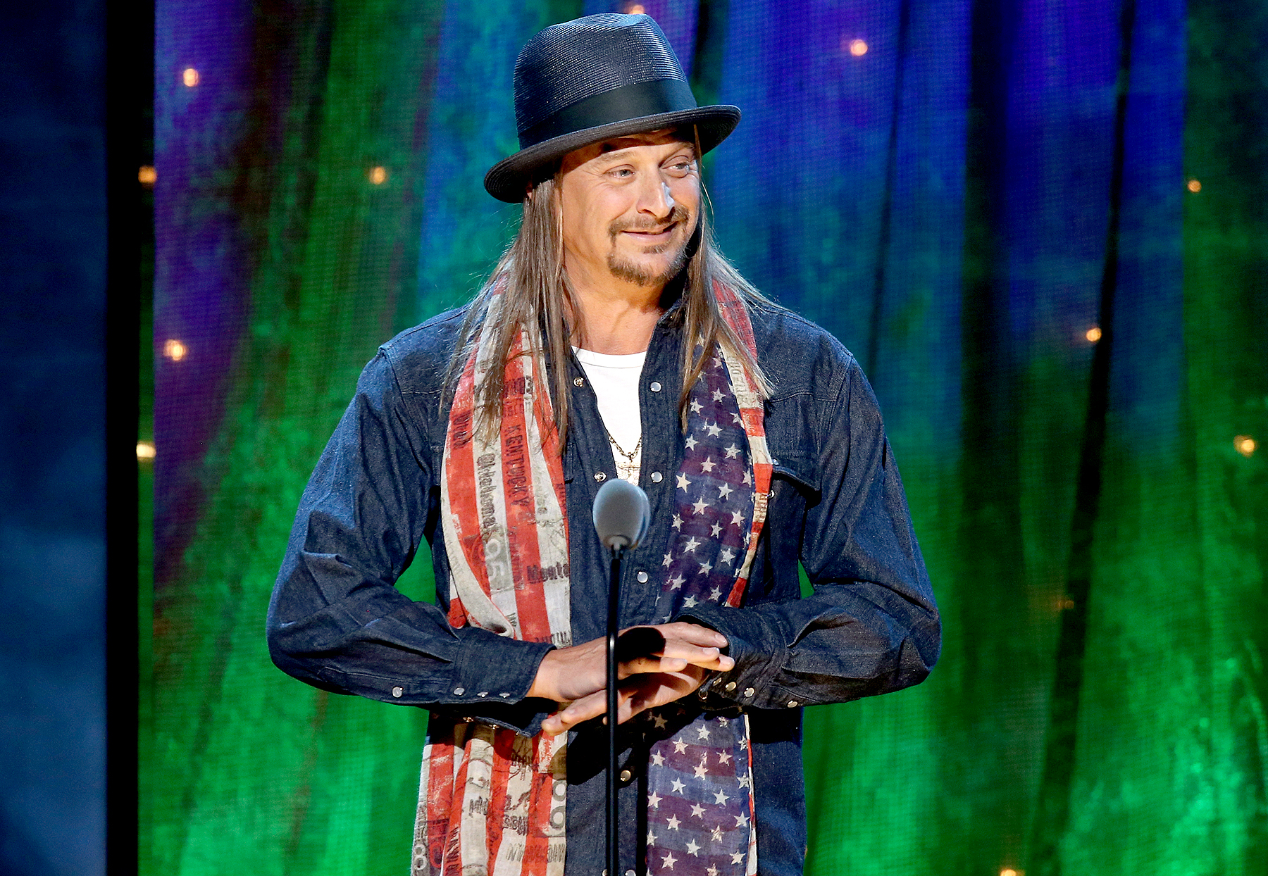 Kid Rock inducts Cheap Trick at the 31st Annual Rock And Roll Hall Of Fame Induction Ceremony at Barclays Center on April 8, 2016 in New York City.