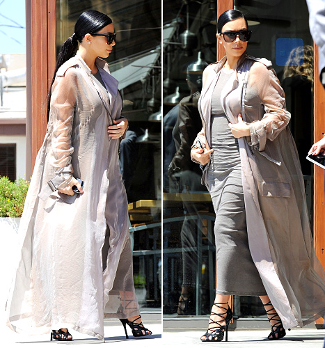 Kim Kardashian - gray outfit filming