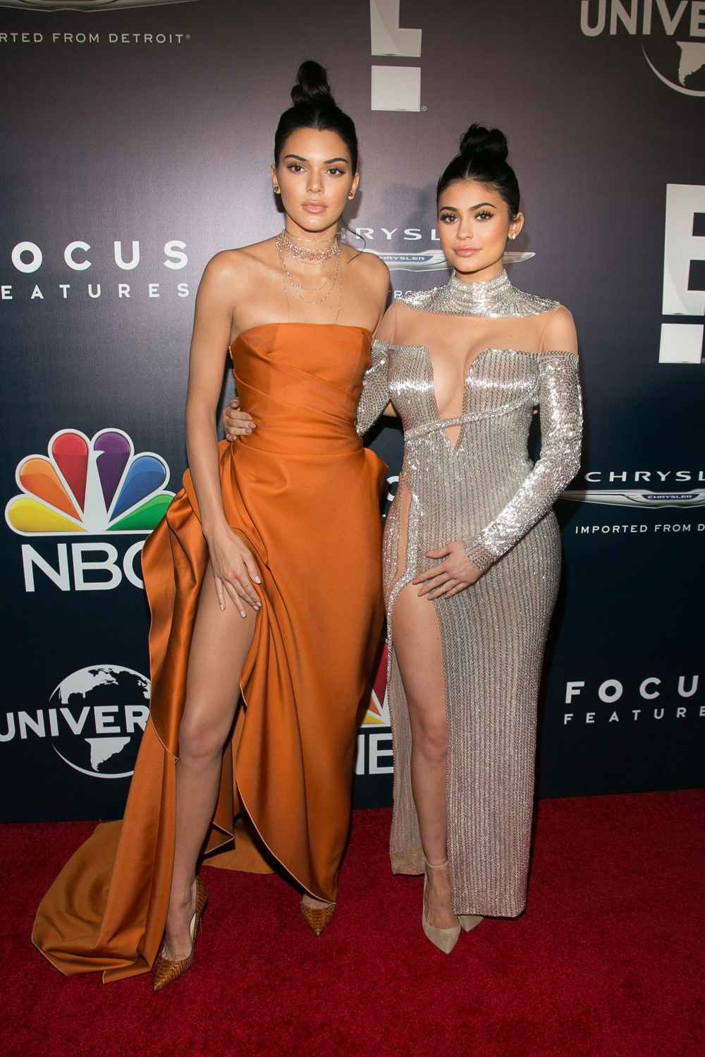 Kendall and Kylie Jenner co-ordinate their dresses with their shoes for the Golden Globes afterparty