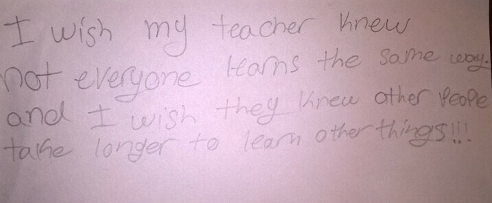 A note from 'I Wish My Teacher Knew' by Kyle Schwartz