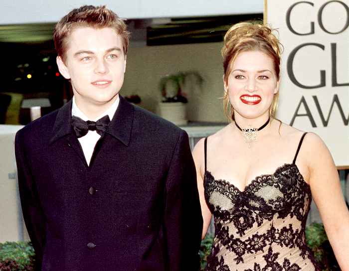 Leonardo DiCaprio arrives with Kate Winslet for the 55th Annual Golden Globe Awards at the Beverly Hilton, January 18,1998 in Beverly Hills, CA.