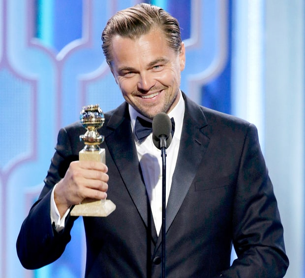 Leonardo DiCaprio accepts the award for Best Actor — Motion Picture, Drama