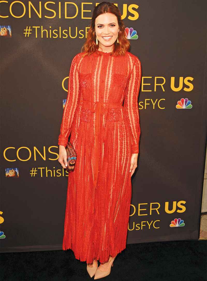 Red Carpet Mandy Moore rainbow dresses - red lace long sleeve sheer