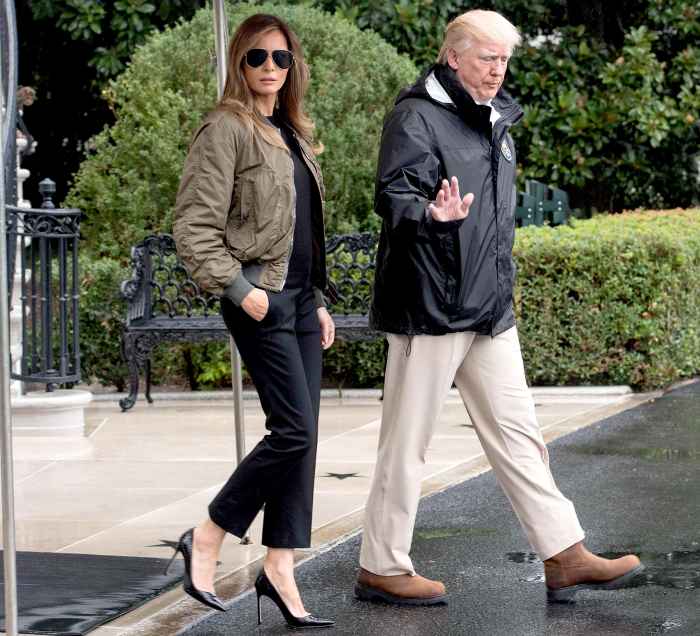 US President Donald Trump and First Lady Melania Trump depart the White House in Washington, DC, on August 29, 2017 for Texas to view the damage caused by Hurricane Harvey.