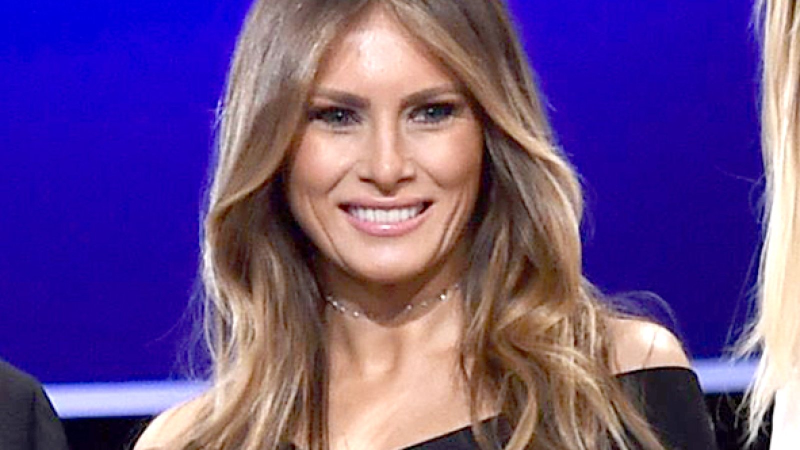 Melania Trump comes on stage at the end of the first presidential debate at Hofstra University in Hempstead, New York on September 26, 2016.