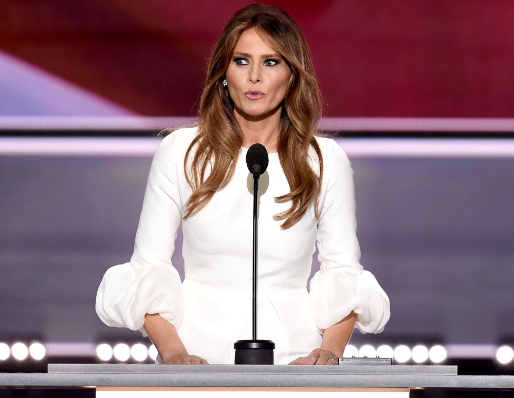 Melania Trump, wife of presumptive Republican presidential candidate Donald Trump, addresses delegates on the first day of the Republican National Convention on July 18, 2016 at Quicken Loans Arena in Cleveland, Ohio.