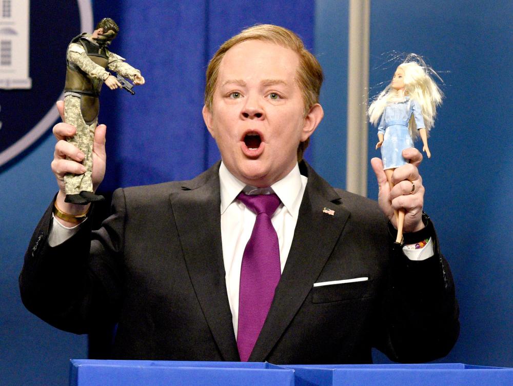 Melissa McCarthy as Press Secretary Sean Spicer during the "Sean Spicer Press Conference Cold Open" on February 11, 2017.