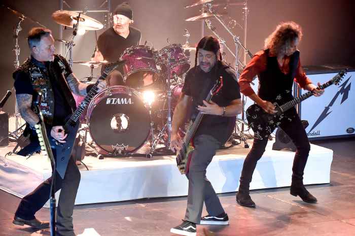 James Hetfield, Lars Ulrich Robert Trujillo and Kirk Hammett of Metallica perform at The Fonda Theatre on December 15, 2016 in Los Angeles, California.