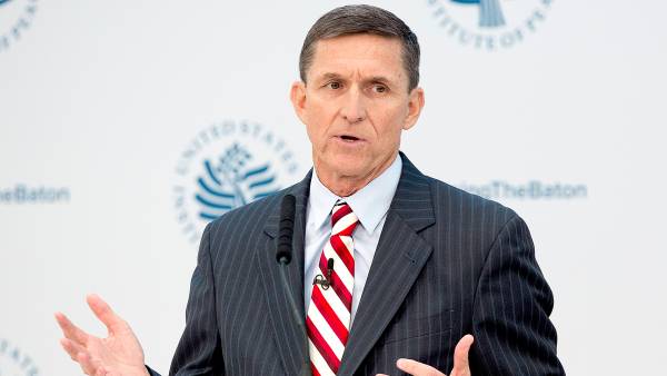 Michael Flynn speaks during a conference on the transition of the US Presidency from Barack Obama to Donald Trump at the US Institute Of Peace in Washington DC, January 10, 2017. CHRIS KLEPONIS/AFP/Getty Images