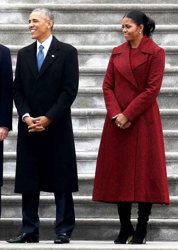 Michelle Obama's Burgundy Coat, Dress for Inauguration | Us Weekly
