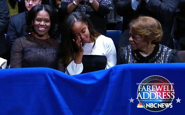 Michelle Obama Malia Obama Farewell Speech crying
