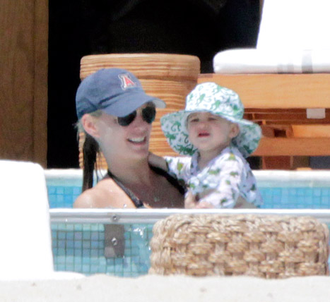 Molly and son in pool