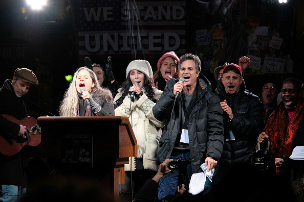 Cher and Mark Ruffalo and anti-Trump rally in NYC
