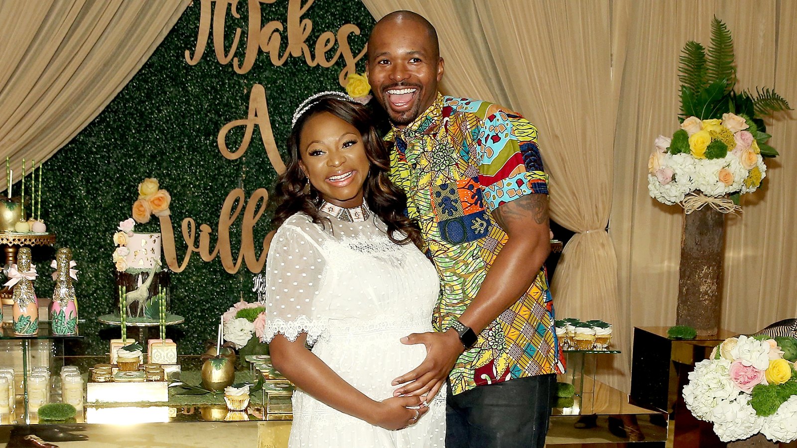 Naturi Naughton and Benjamin pose for a photo during her Baby Shower at The Dazzler Hotel on May 7, 2017 in the Brooklyn borough of New York City.